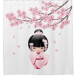 Cortina De Ducha Muñeca Kokeshi de Kimono Rosa