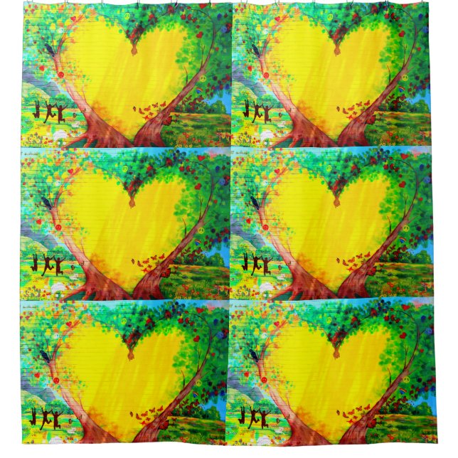 Cortina De Ducha mural del corazón amarillo (Anverso)