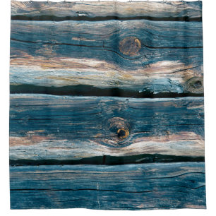 Cortina De Ducha Muro de la casa de troncos de tonos azules. Antece