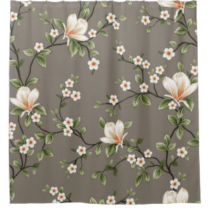 Cortina De Ducha mustered small flowers with green leaves pattern o