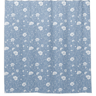 Cortina De Ducha Muted Blue And White Wildflower Pattern