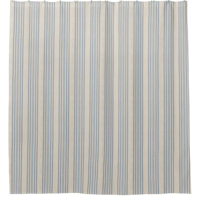 Cortina De Ducha Muted Distressed Blue Farmhouse Ticking Stripe (Anverso)