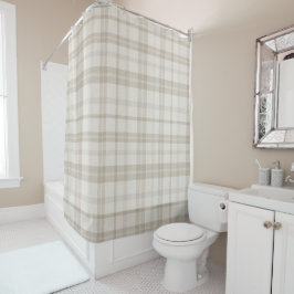 Cortina De Ducha Muted Farmhouse Taupe Plaid w/ Linen Texture