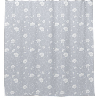 Cortina De Ducha Muted Gray And White Wildflower Pattern