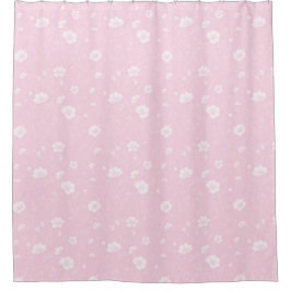 Cortina De Ducha Muted Pink And White Wildflower Pattern