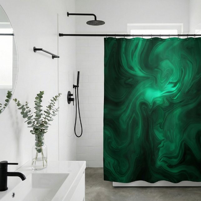 Cortina De Ducha Mystical Emerald Green Swirl Abstract (Subido por el creador)