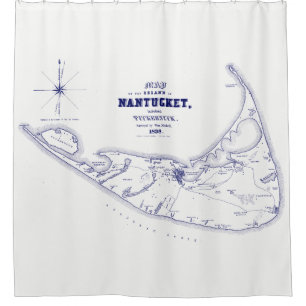 Cortina De Ducha Nantucket Island MAMÁES Vintage Map Navy Blue