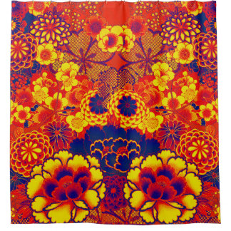 Cortina De Ducha NARANJA AMARILLO FLOWERS Peony, Rosas floral japon