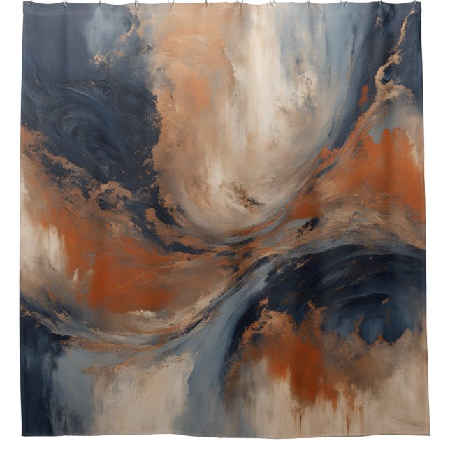 Cortina De Ducha Naranja azul de la Marina Swirly Marble azul (Anverso)