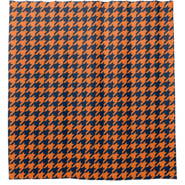 Cortina De Ducha Naranja/azules marinos Houndstooth (Anverso)