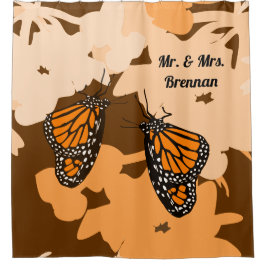 Cortina De Ducha Naranja Cute Sr. y Sra. Monarch Mariposa Pair