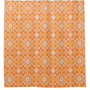 Cortina De Ducha Naranja de coral y patrón de medallón de cream bat