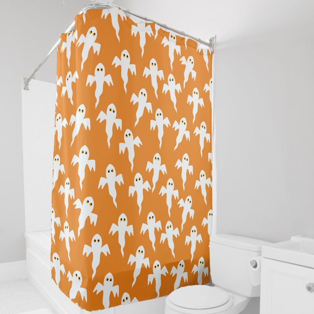 Cortina De Ducha Naranja de fantasma de corte (Fun orange and white ghost shower curtains for Halloween or for any other day!)