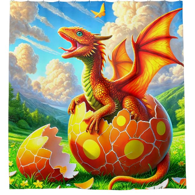 Cortina De Ducha Naranja Dragon (Anverso)