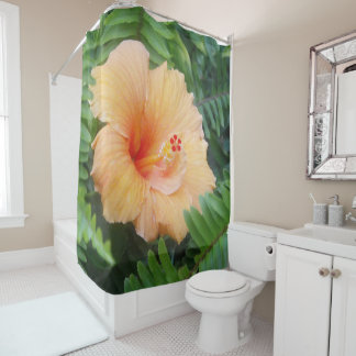 Cortina De Ducha Naranja Hibiscus Flower with Fermes
