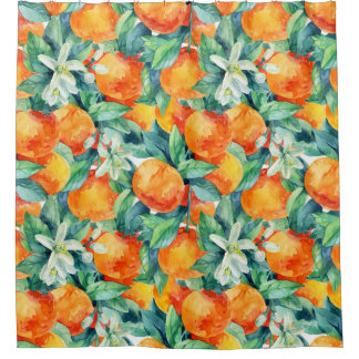 Cortina De Ducha Naranja mandarino: Ilustracion retro acuarela