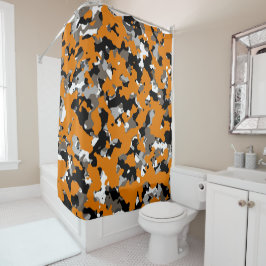 Cortina De Ducha Naranja Negro Gris Camuflaje Tan Impresión Camufla