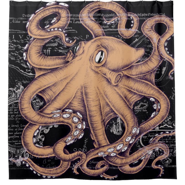 Cortina De Ducha Naranja Octopus Tentacles ink ink (Anverso)