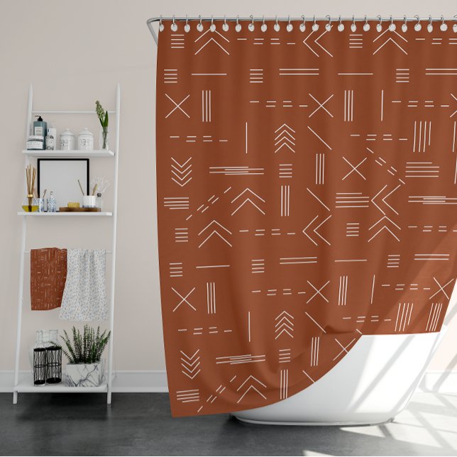 Cortina De Ducha Naranja Terracotta Gorgetric Pattern (Orange Terracotta Gorgeous Geometric Pattern Shower Curtain)