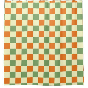 Cortina De Ducha Naranja Verde Brown Checkered Gingham Pattern