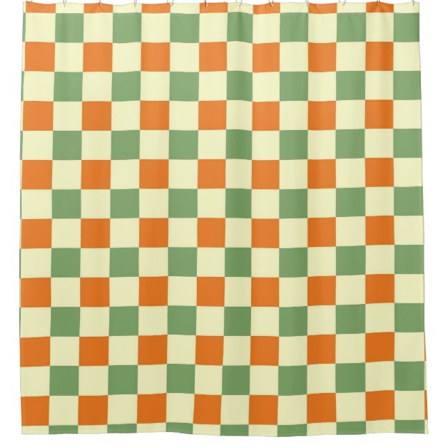 Cortina De Ducha Naranja Verde Brown Checkered Gingham Pattern (Anverso)