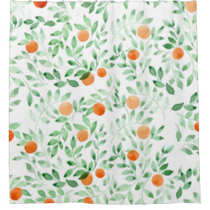 Cortina De Ducha Naranja verde Tangerine Provence acuarela