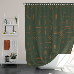 Cortina De Ducha Naranja Verde Terracotta Gorgeométrico Patrón Geom