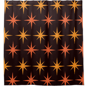 Cortina De Ducha Naranja y Amber Starburst Mid Century Modern