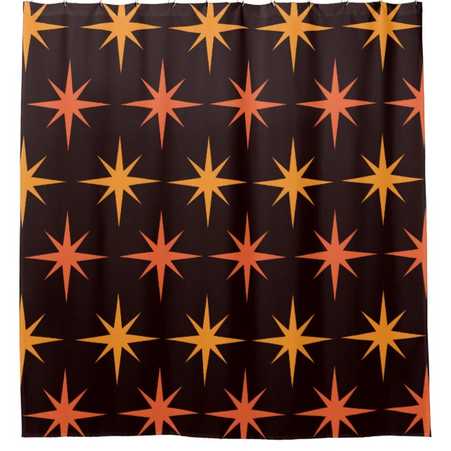 Cortina De Ducha Naranja y Amber Starburst Mid Century Modern (Anverso)