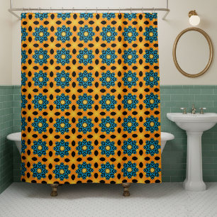 Cortina de ducha naranja y azul retro moderna