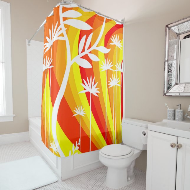 Cortina De Ducha Naranja y botánico blanco (In situ)