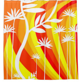 Cortina De Ducha Naranja y botánico blanco