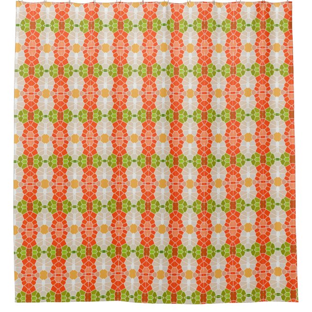 Cortina De Ducha Naranja y patrón verde (Anverso)