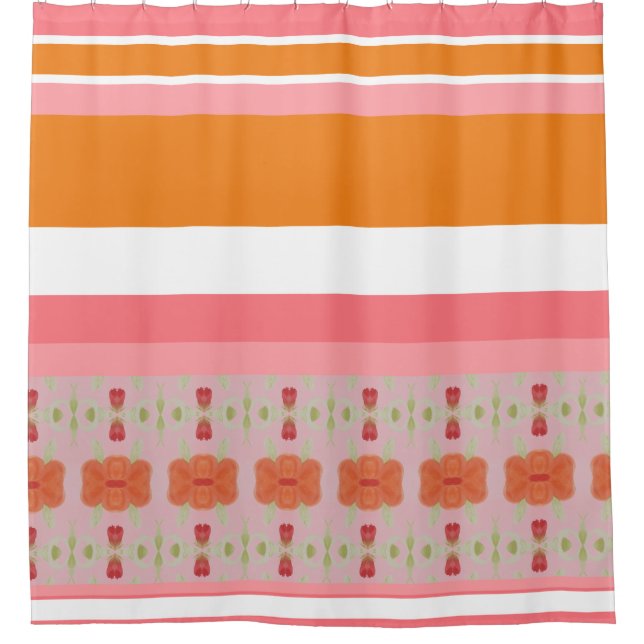 Cortina De Ducha Naranja y rosa moderno (Anverso)