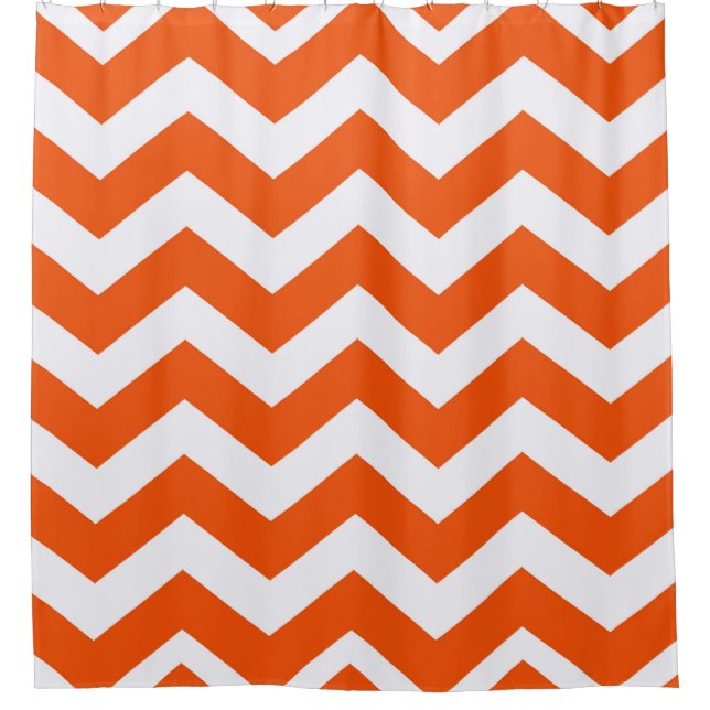 Cortina De Ducha Naranja Y Zigzags Blancos (Anverso)