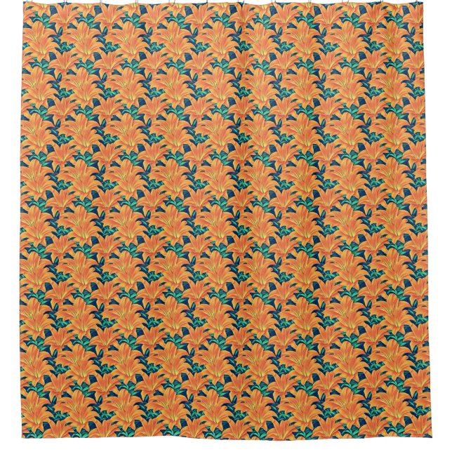 Cortina De Ducha Naranjas Day Lilis con hojas verdes (Anverso)