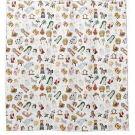 Cortina De Ducha Natividad de los Navidades cristianos acuarelas