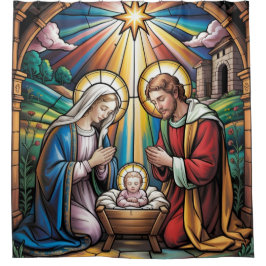 Cortina De Ducha Nativity Stained Glass Art – Holy Family Christmas