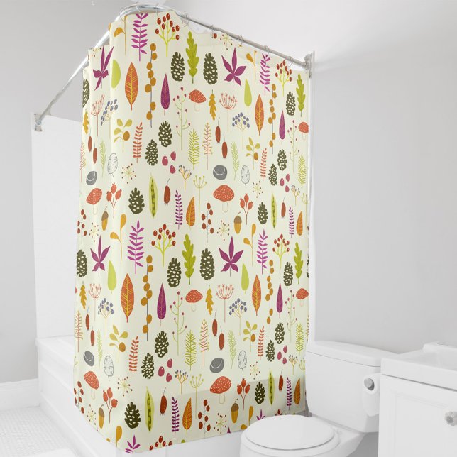 Cortina De Ducha Naturaleza de los bosques (Woodland forest leaves berries and cones pattern art shower curtain)
