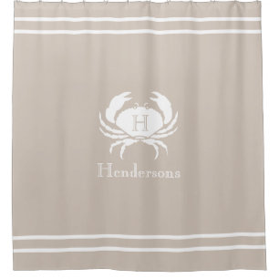 Cortina De Ducha Nauta Sand Tan Taupe Blanco Cangrejo Monograma Nom