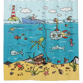 Cortina De Ducha Náutica De La Fauna Marítima Bajo El Mar