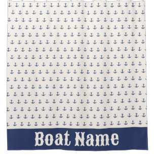 Cortina De Ducha Nautical Anchor Coastal Stripes Naval Azul Crema
