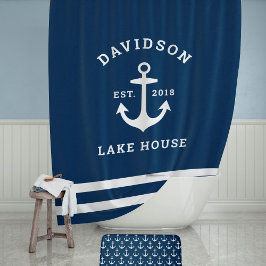 Cortina De Ducha Nautical Navy Blue Custom Family Lake House