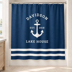 Cortina De Ducha Nautical Navy Blue Custom Family Lake House