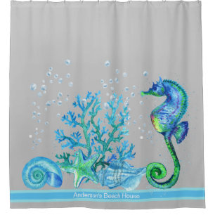 Cortina De Ducha Nautical Seahorse Personalizado Aqua Verde azulada