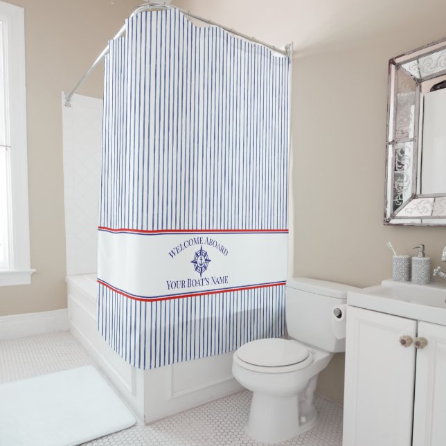 Cortina De Ducha  Nautical Stripe Monogram Boat Name Shower Curtain (In situ)