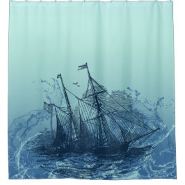 Cortina De Ducha Náutico - nave azul