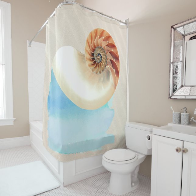 Cortina De Ducha Nautilus Seashell and Sand (In situ)