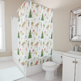 Cortina De Ducha Navidad con cascanueces de pino acuarela vintage