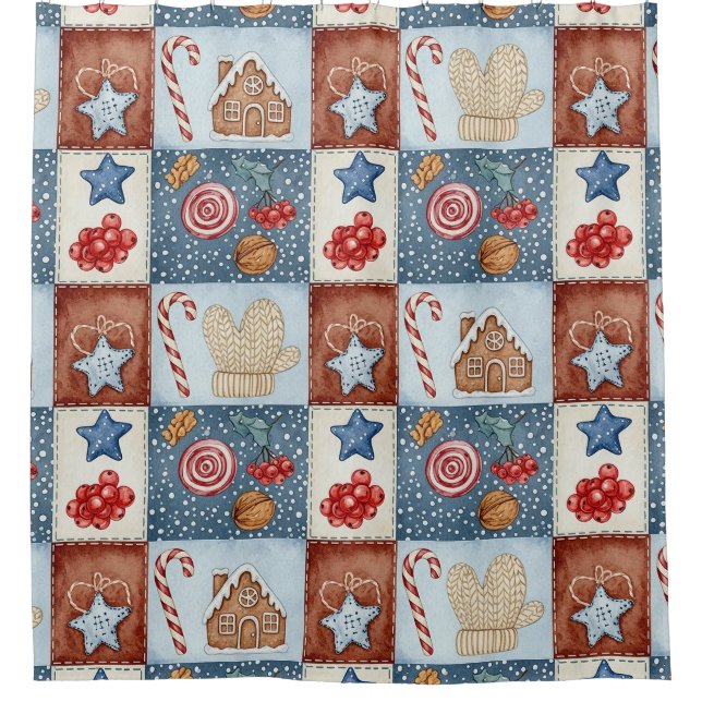 Cortina De Ducha Navidad Patchwork Invernal Acogedor (Anverso)